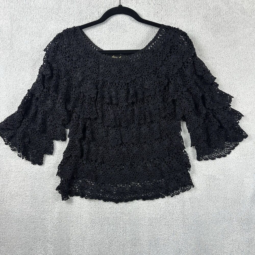 Black Crochet Ruffle Blouse - (Brand)
